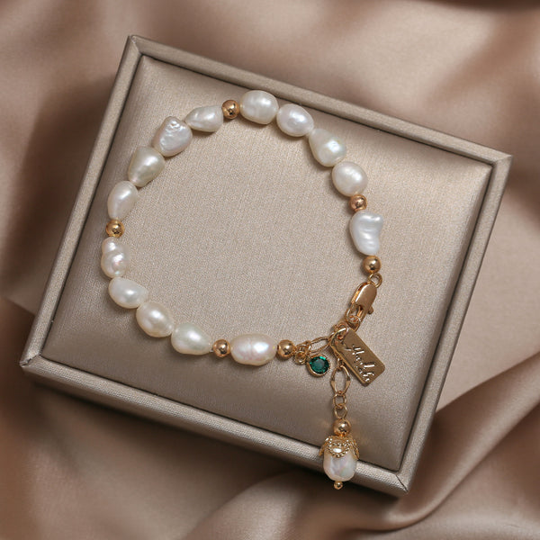 14K Gold Plated Womens Pearl Bracelet Charm Bracelets For Women Nice