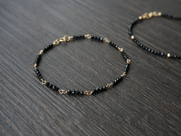 14K Gold Womens Black Spinel Beaded Bracelets Charm Bracelets for Women