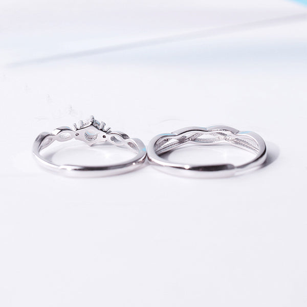 Couple Jewelry Moonstone Ring in White Gold Plated Silver Engage Ring Women Men