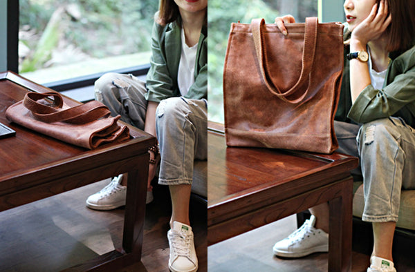 Medium Womens Brown Leather Shoulder Tote Bags Handbags Purse for Women