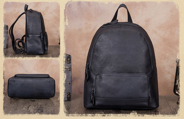 Ladies Vintage Black Leather Rucksack Backpack Purse School  Bags for Women