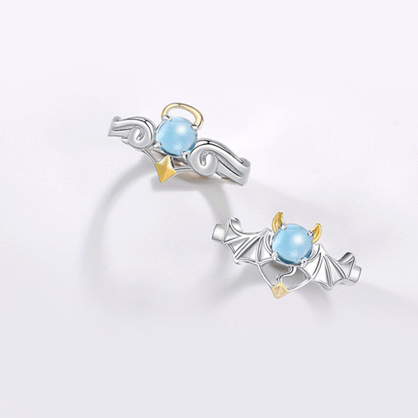 18K Gold Plated Silver Moonstone Or Topaz Ring Angel And Devil Couple Rings for Women and Men adorable