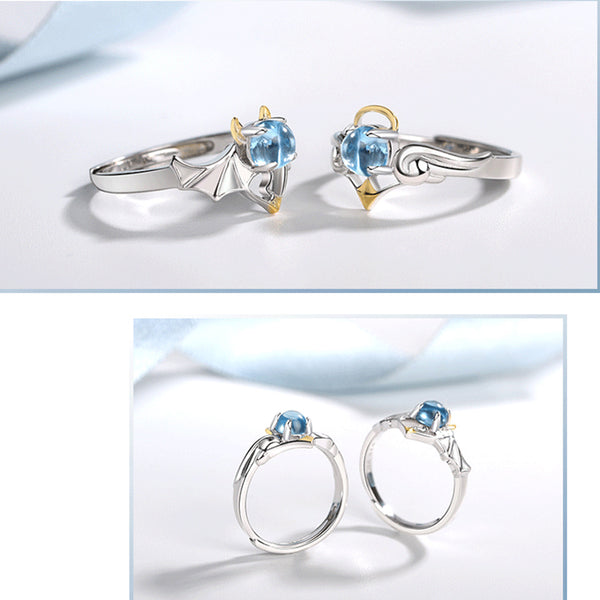 18K Gold Plated Silver Moonstone Or Topaz Ring Angel And Devil Couple Rings for Women and Men beautiful