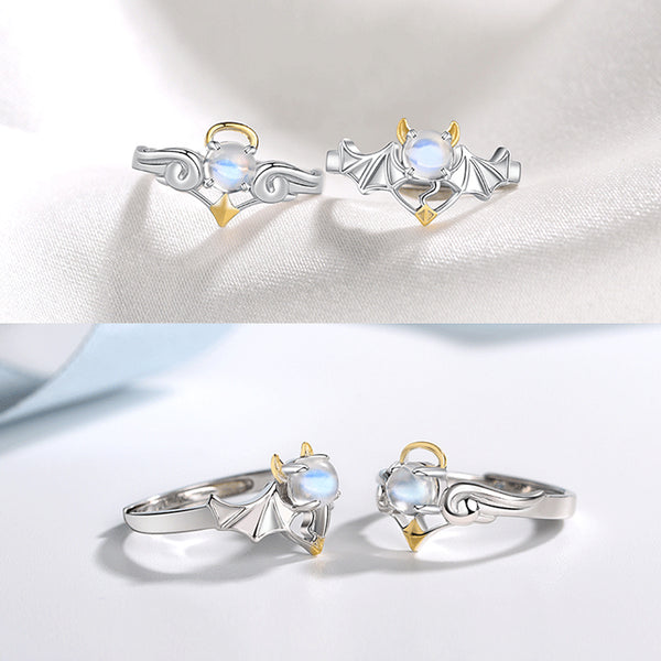 18K Gold Plated Silver Moonstone Or Topaz Ring Angel And Devil Couple Rings for Women and Men charm