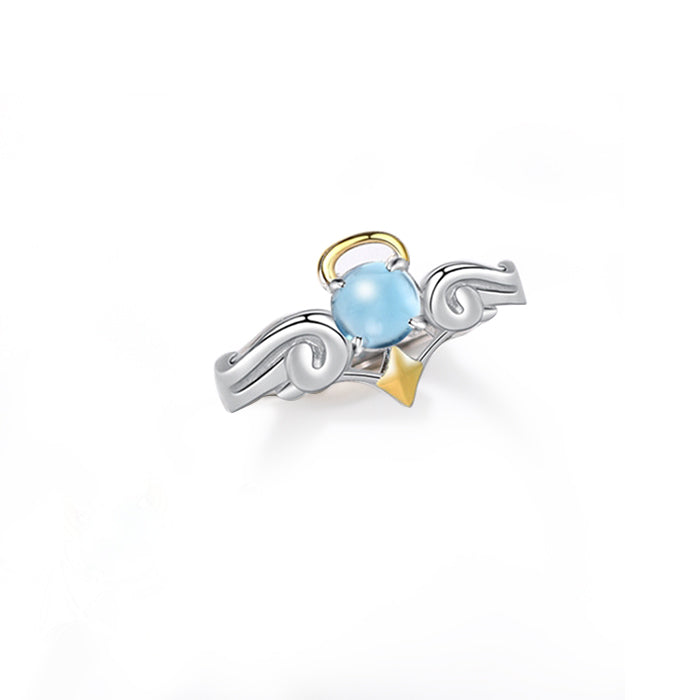 18K Gold Plated Silver Moonstone Or Topaz Ring Angel And Devil Couple Rings for Women and Men cool