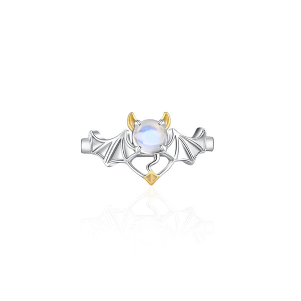18K Gold Plated Silver Moonstone Or Topaz Ring Angel And Devil Couple Rings for Women and Men cute