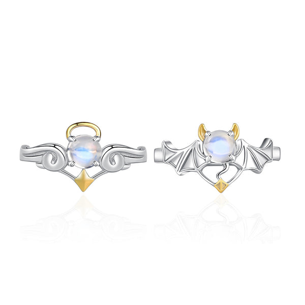 18K Gold Plated Silver Moonstone Or Topaz Ring Angel And Devil Couple Rings