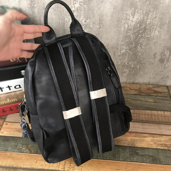 Unique Womens Black Leather Backpack Purse Leather Rucksack for Women