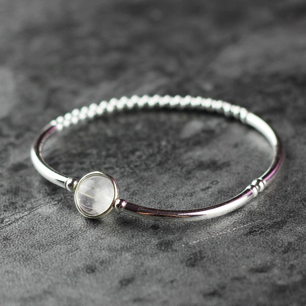 White Quartz Crystl Beaded Bracelet in Sterling Silver Handmade Jewelry Accessories Women