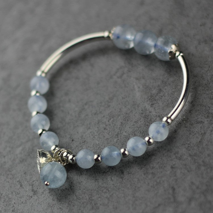 Sterling Silver Aquamarine Beaded Bracelet Handmade Jewelry for Women