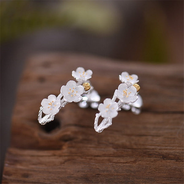 Sterling Silver Flower Stud Earrings Handmade Jewelry Gifts Women