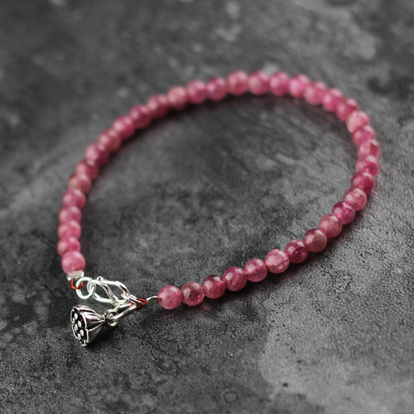 Red Tourmaline Tiny Bead Bracelet in Sterling Silver Handmade Jewelry Accessories Women