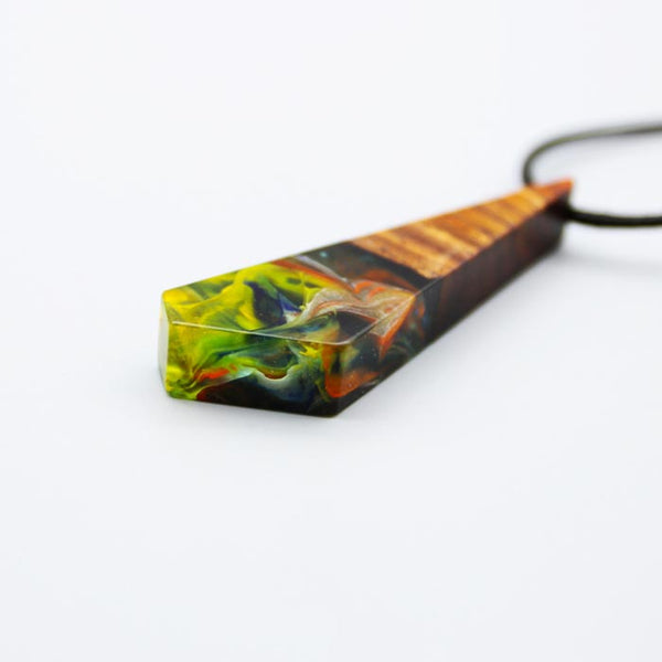 Geometrical Wood and Resin Pendant Necklace Handmade Unique Jewelry For Women Men