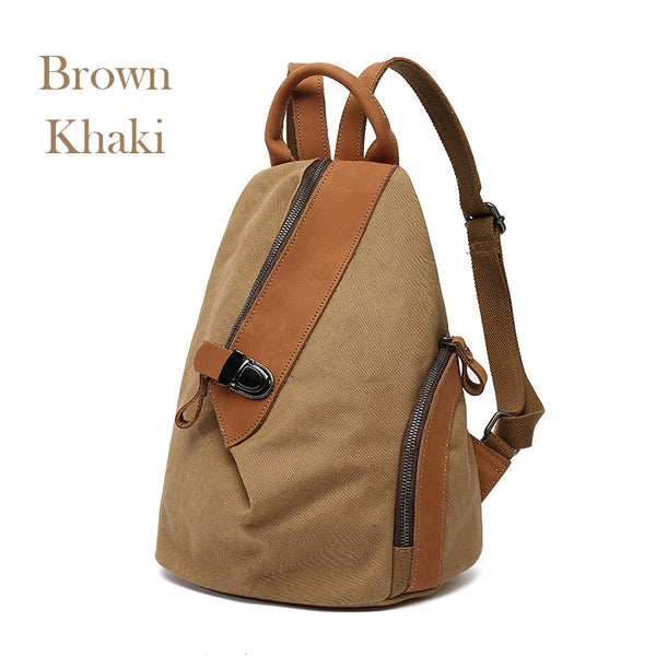 Cool Womens Small Canvas and Leather Backpack Purse Rucksack Bags with Zipper for Women