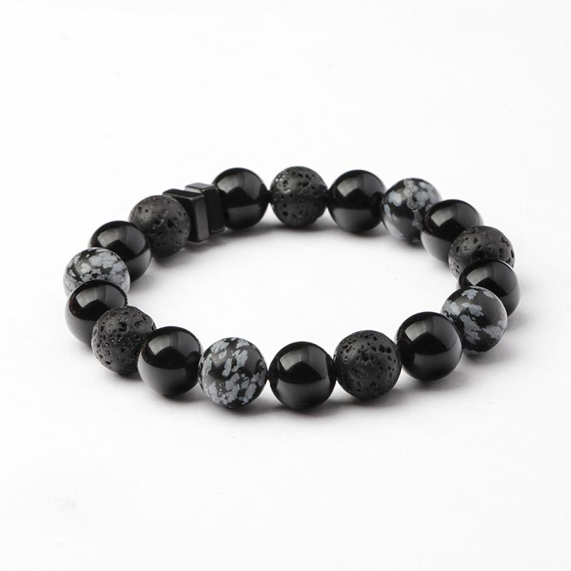 Obsidian Onyx Lava Rock Beaded Bracelet Handmade Couple Jewelry