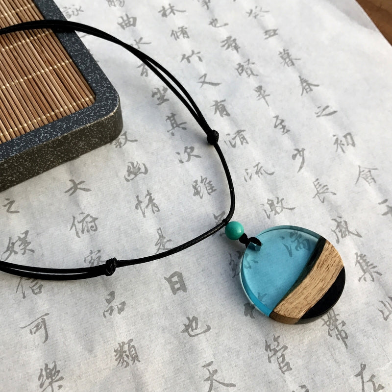 Resin Wood Pendant Necklace Handmade Jewelry Accessories Women Men