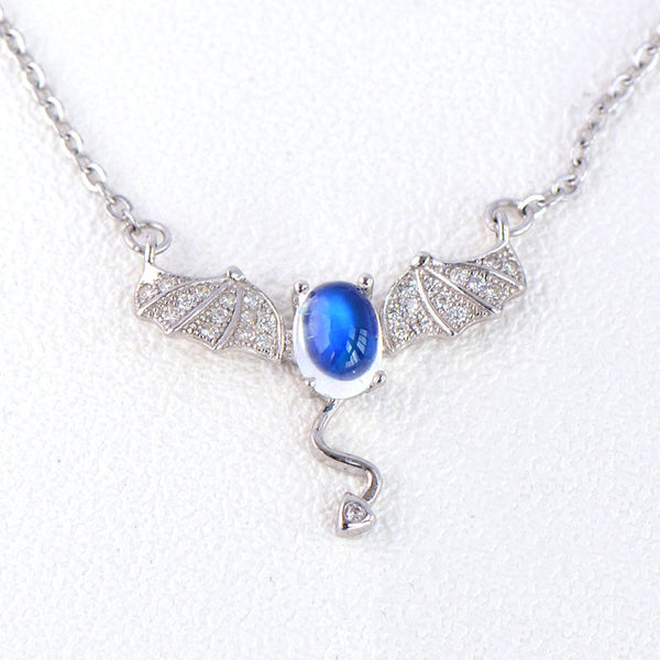 Moonstone Little Devil Pendant Necklace in White Gold Plated Silver Jewelry for Women