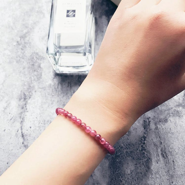 Red Tourmaline Tiny Bead Bracelet in Sterling Silver Handmade Jewelry Accessories Women