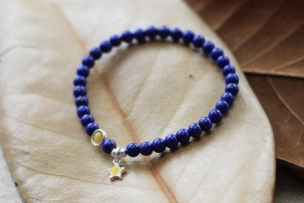 Silver Lapis Lazuli Bead Bracelet Handmade December Birthstone Jewelry Women