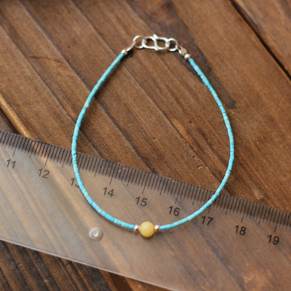 Sterling Silver Turquoise Amber Bead Bracelet Handmade Jewelry Accessories Women