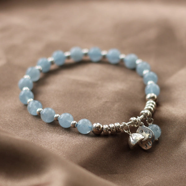 Sterling Silver Aquamarine Beaded Bracelet Handmade Jewelry for Women