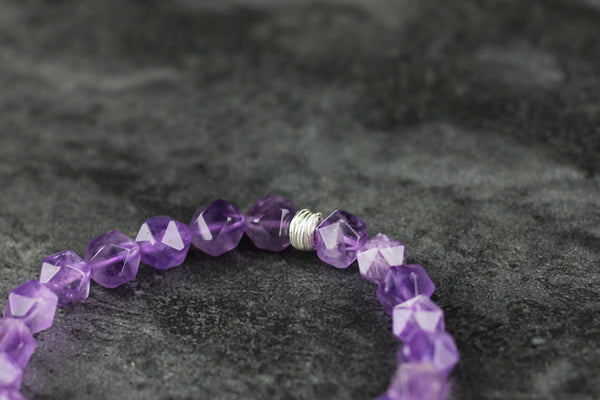 Faceted Amethyst Beaded Bracelet with Sterling Silver Handmade Jewelry Accessories Women