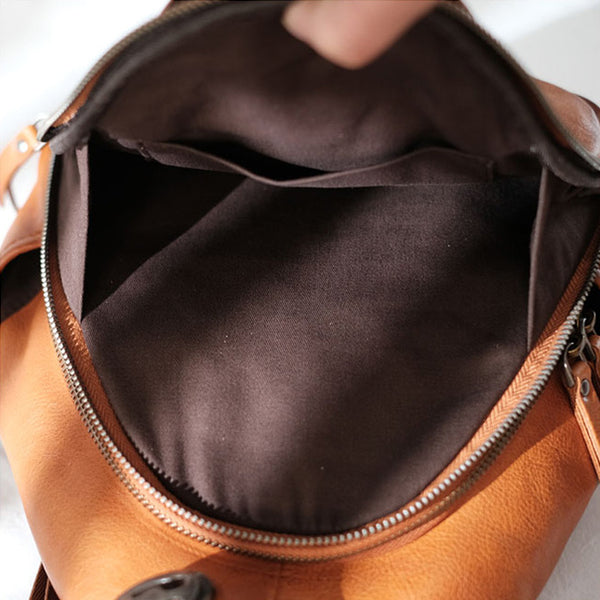 Cool Ladies Brown Leather Backpack Purse Small Rucksack For Women