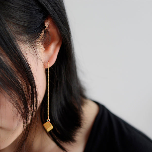 Wood Threader Earrings in Sterling Silver 14K Gold Handmade Jewelry Accessories Women