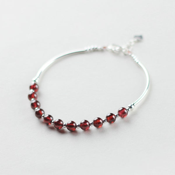 Sterling Silver Garnet Beaded Bracelet Handmade Jewelry January Birthstone for Women