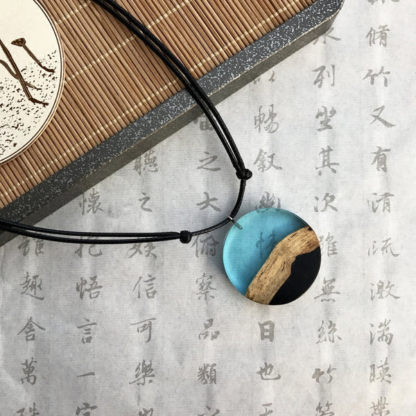 Resin Wood Pendant Necklace Handmade Jewelry Accessories Women Men