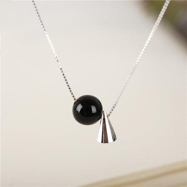 Geometric Onyx Pendant Necklace in Sterling Silver Unique Jewelry Gifts For Women men