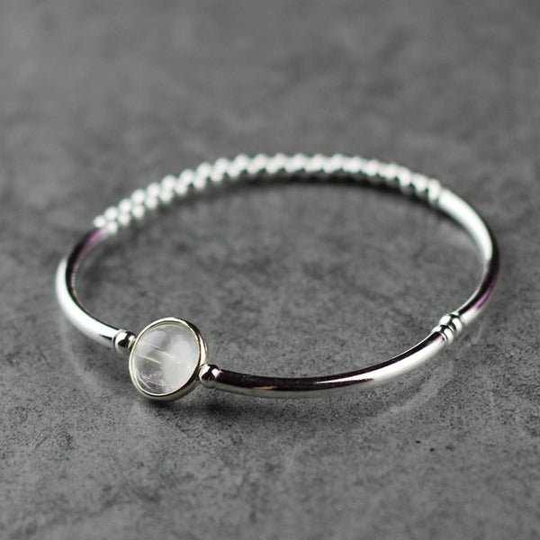 White Quartz Crystl Beaded Bracelet in Sterling Silver Handmade Jewelry Accessories Women