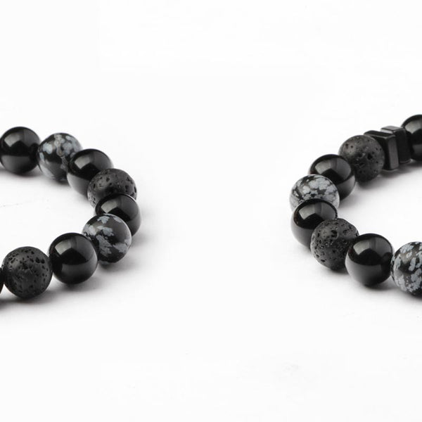 Obsidian Onyx Lava Rock Beaded Bracelet Handmade Couple Jewelry Women Men