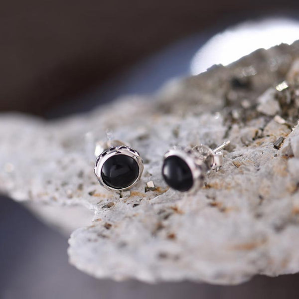 Vintage Onyx Stud Earrings in Sterling Silver Jewelry Accessories Gifts For Women Men