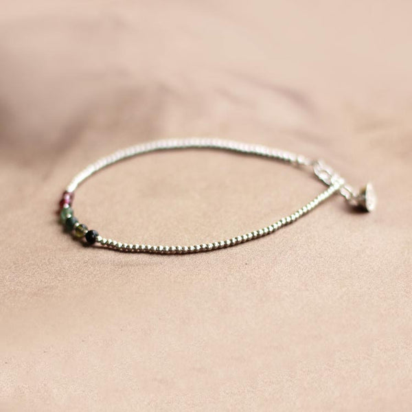 Tourmaline Beaded Bracelet in Sterling Silver Handmade Jewelry Accessories Women