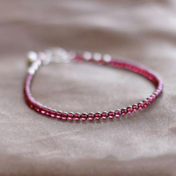 Sterling Silver Garnet Beaded Bracelet Handmade Jewelry for Women