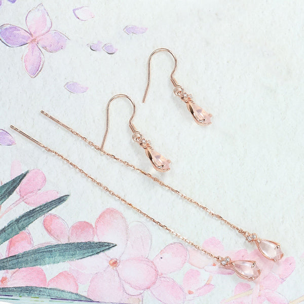 Rose Quartz Drop Earrings Threader Earrings Gold Plated Silver Jewelry For Women