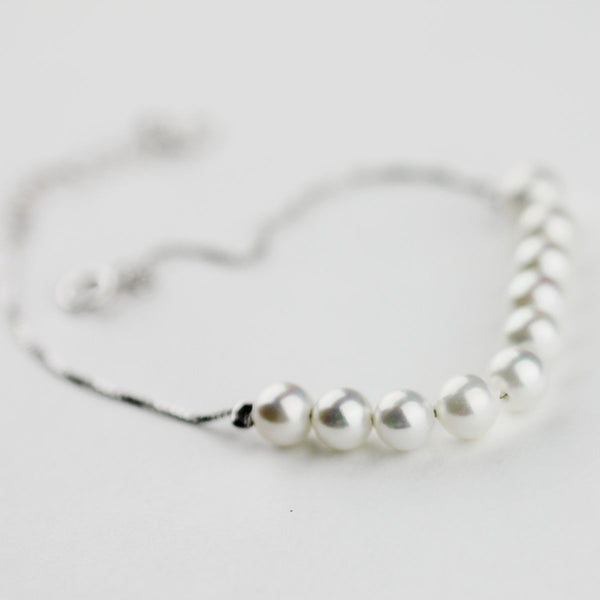 Freshwater Pearl Bead Bracelet in White Gold Plated Silver Chain Jewelry Gifts Women