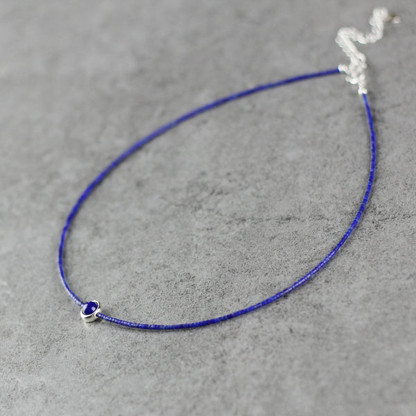 Sterling Silver Lapis Lazuli Bead Choker Necklace Handmade Jewelry Accessories Women