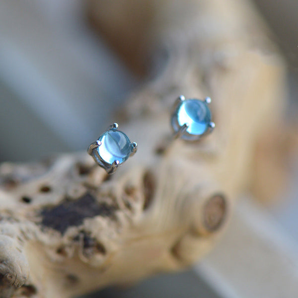 Blue Topaz Stud Earrings in Sterling Silver November Birthstone Handmade Jewelry women