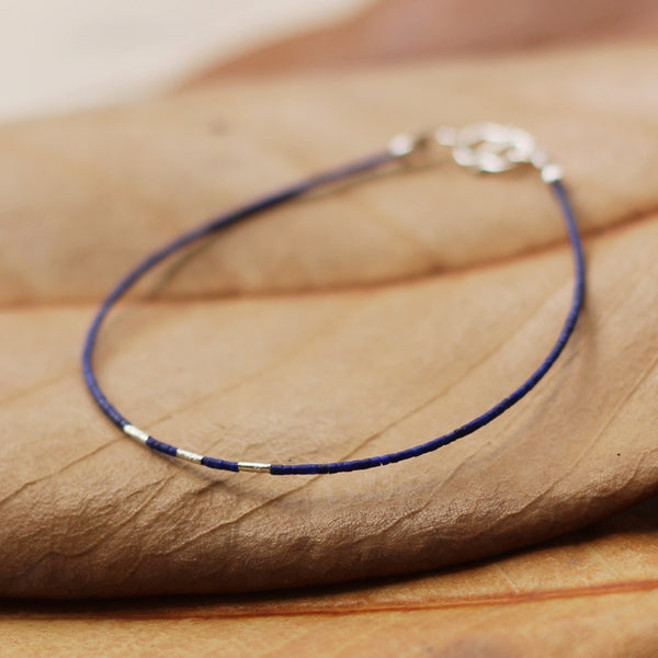 Sterling Silver Lapis Lazuli Bead Bracelet Handmade Jewelry Women