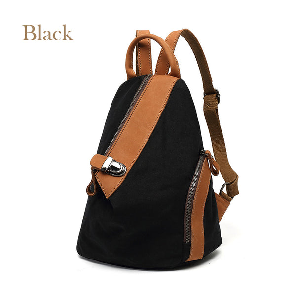 Cool Womens Small Canvas and Leather Backpack Purse Rucksack Bags with Zipper for Women