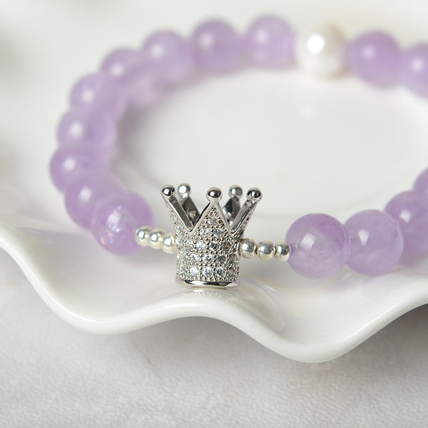 Sterling Silver Crown Amethyst Bead Bracelet Jewelry Gifts For Women