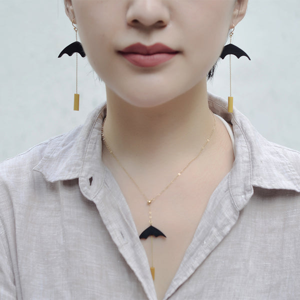 Designer 14K Gold Wood Umbrella Pendant Necklace Handmade Jewelry Accessories Women