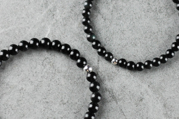 Sterling Silver Obsidian Bead Bracelet Handmade Lovers Jewelry Women Men
