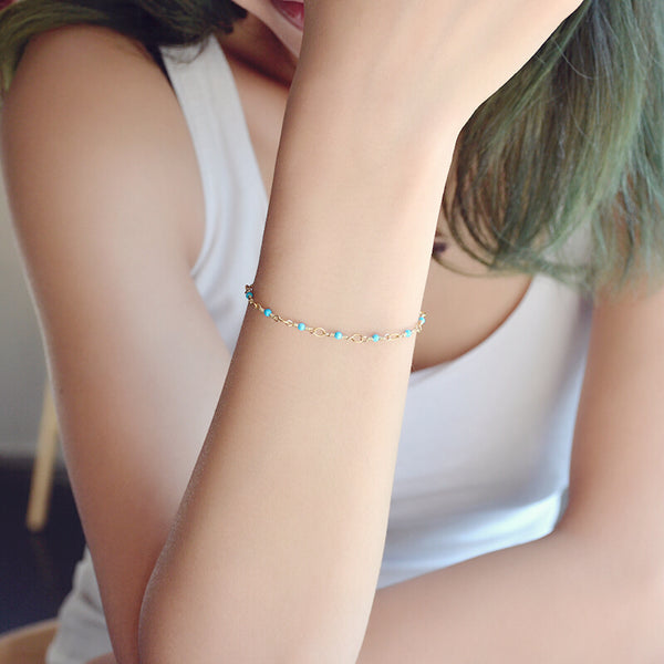 Turquoise Bead Bracelet in 14K Gold Handmade Jewelry Accessories Women