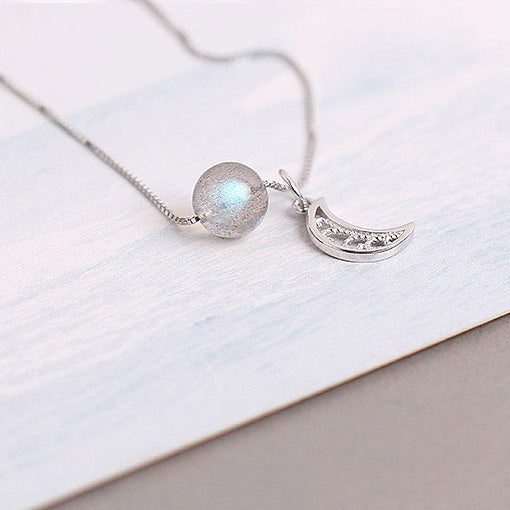 Grey Moonstone Pendant Necklace White Gold Plated Silver Couple Jewelry for Women