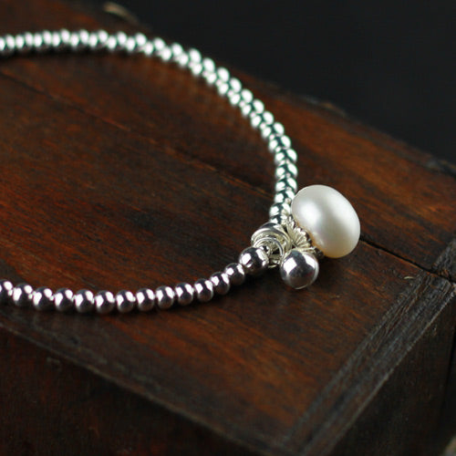 Freshwater Pearl Bead Bracelet in Sterling Silver June Birthstone Jewelry Gifts for Women