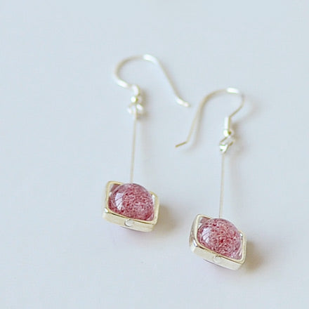Strawberry Quartz Crystal Drop Earrings Sterling Silver Jewelry Accessories Women