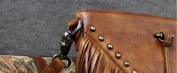 Womens Western Leather Purse With Fringe Boho Purses 